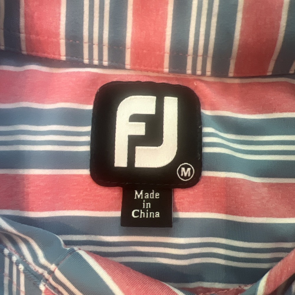 FootJoy Polo Shirt Mens Medium White Striped FJ‎ Golf Performance Preppy Golfer - Picture 4 of 6